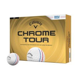Callaway Chrome Tour Triple Track White - produktbild med förpackning och golfbollar