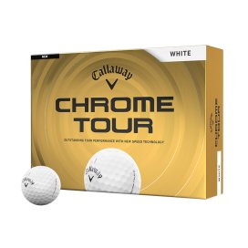Callaway Chrome Tour White - produktbild med förpackning och golfbollar