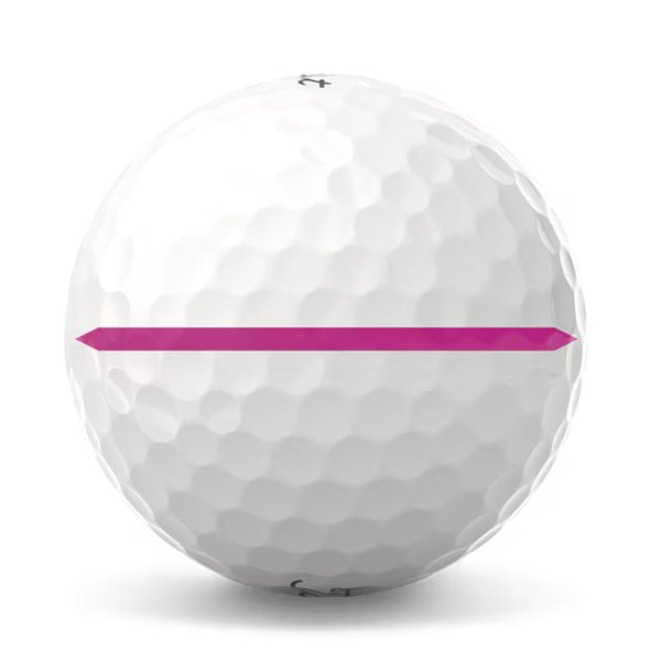 Titleist Pro V1 golfboll med rosa AIM-siktlinje - närbild