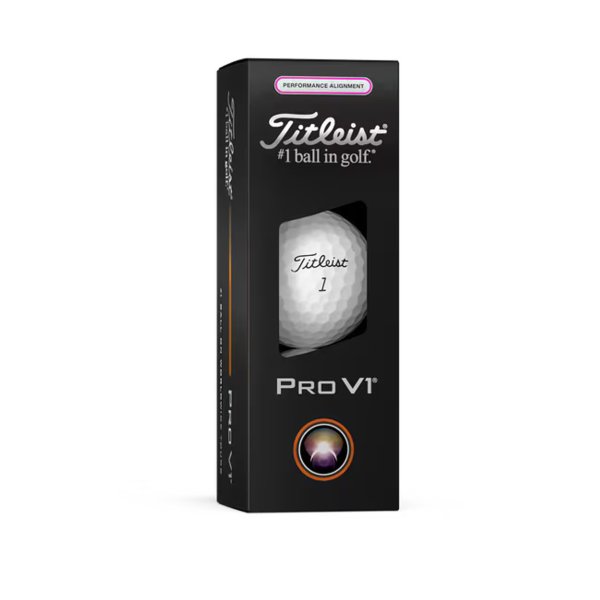 Titleist Pro V1 AIM Performance - rosa siktlinje på förpackningen