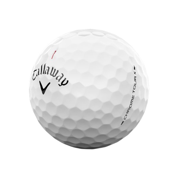 Callaway Chrome Tour X White - närbild av golfboll med Chrome Tour X-markering