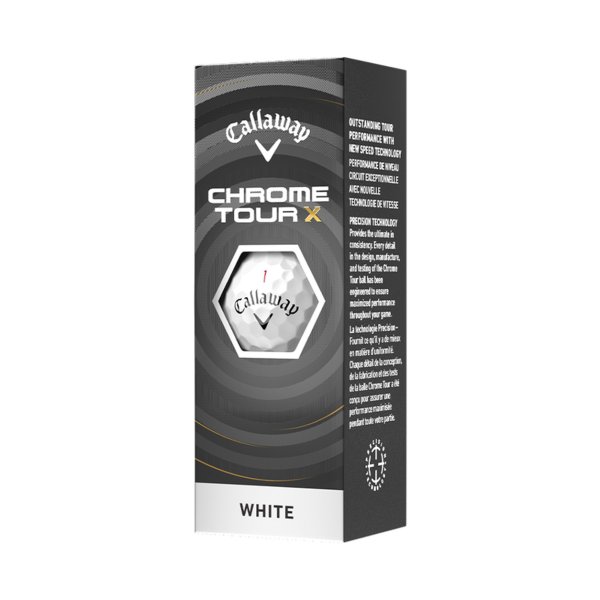 Callaway Chrome Tour X White - golfbollförpackning från sidan